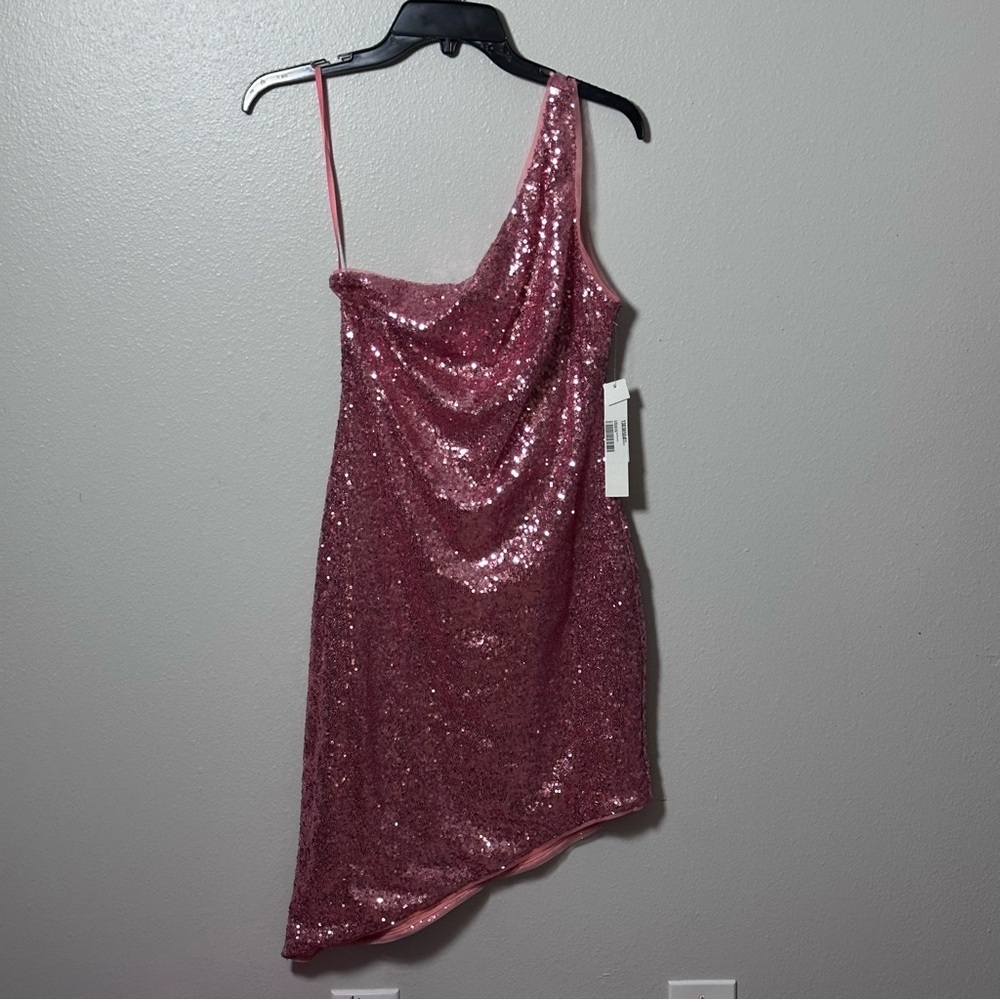 Aqua Womens Pink Sequined Mini‎ One Shoulder Formal Cocktail/ Party Dress S